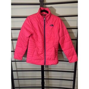 The North Face Girls Hot Pink Puffer Jacket Logo Full Zip Pockets Girls Size XL